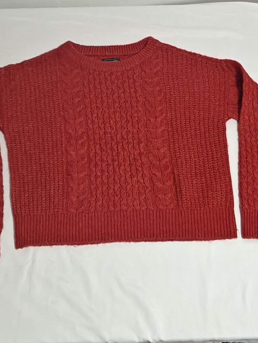 Abercrombie & Fitch Red Cable-Knit Crewneck Sweater